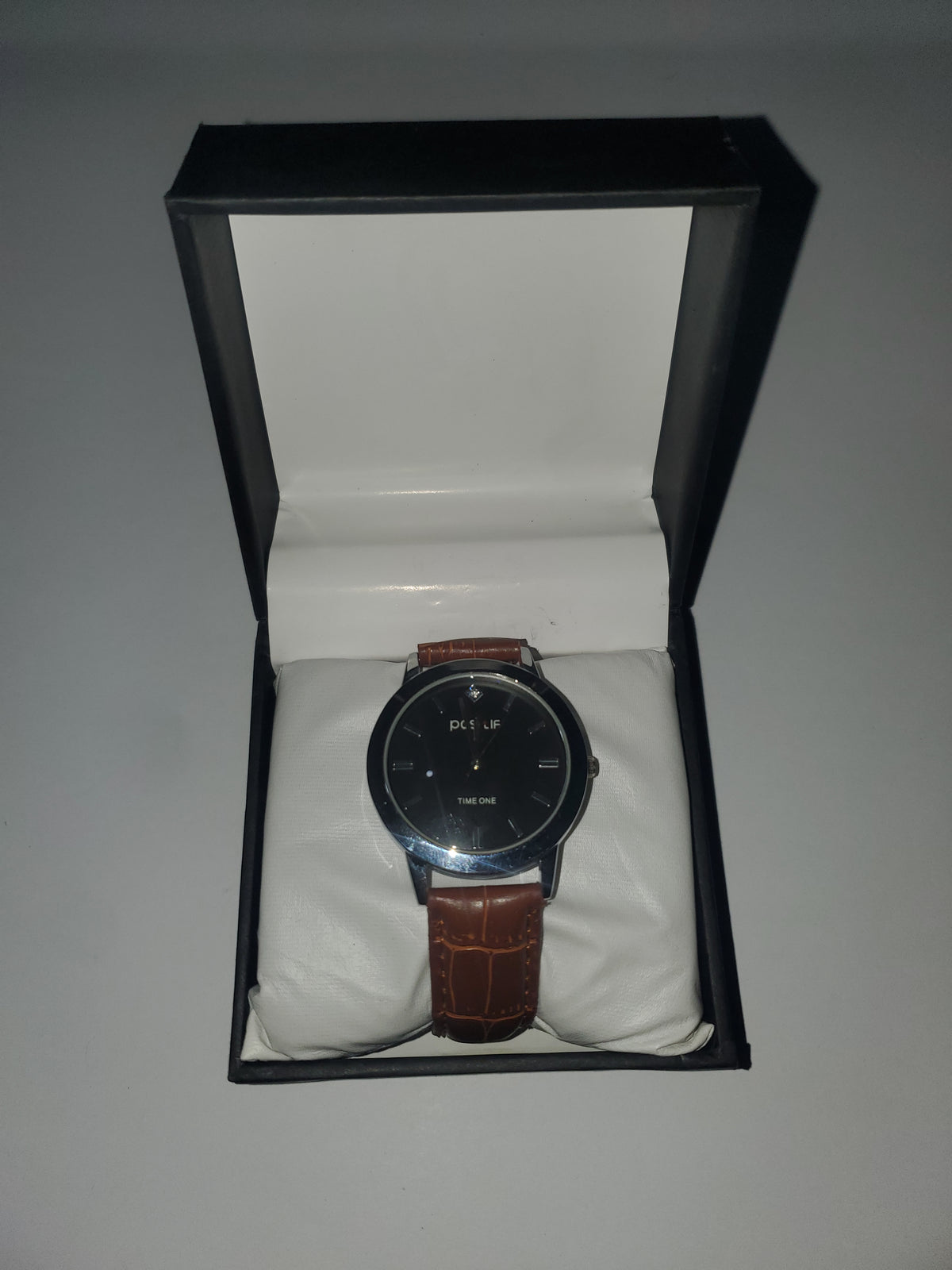 Time One "Positive" Elegant Men's Leather Strap Wrist Watch