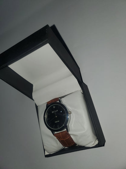 Time One "Positive" Elegant Men's Leather Strap Wrist Watch