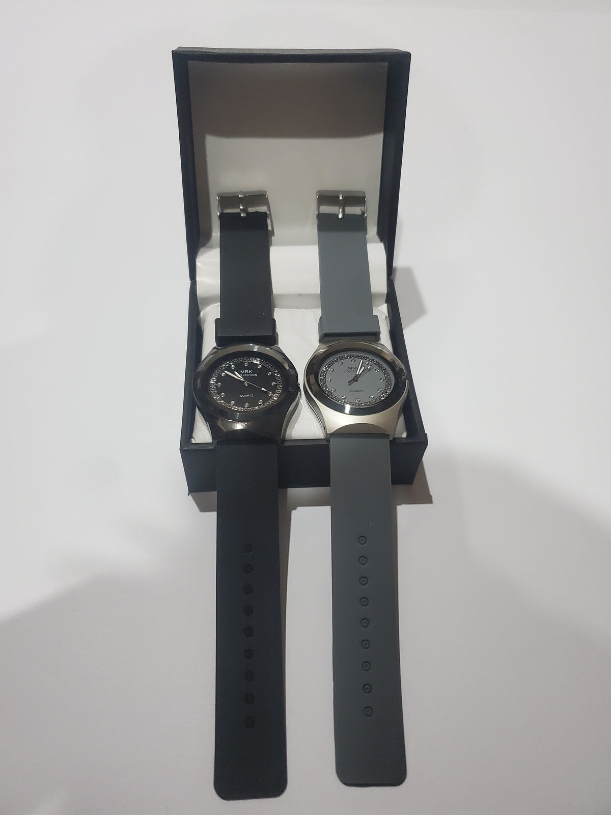 MRK Collection Crystal Stone Dial Silicone Strap Couple / Dual Watch Gift Set