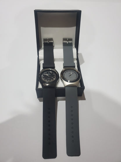 MRK Collection Crystal Stone Dial Silicone Strap Couple / Dual Watch Gift Set