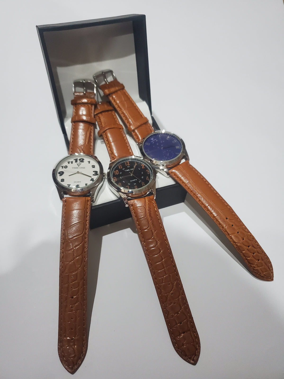 TIME ONE Classic Brown Leather Strap Men's Analog Quartz Watch