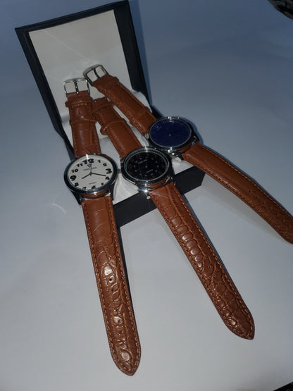 TIME ONE Classic Brown Leather Strap Men's Analog Quartz Watch